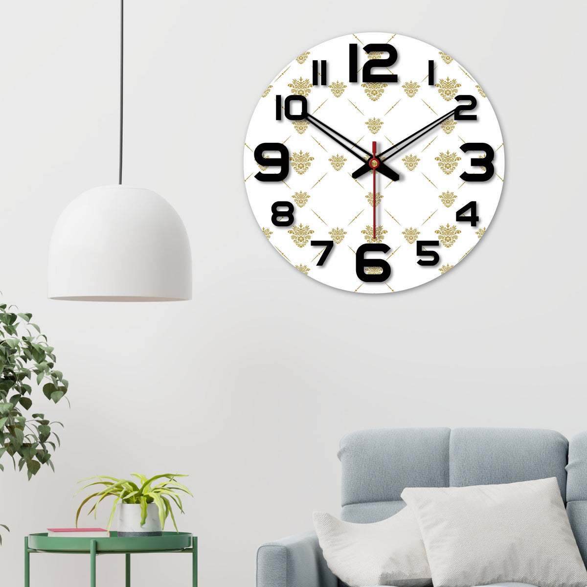 Golden Floral Pattern Wooden Wall Clock