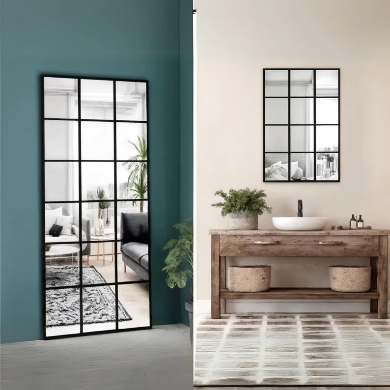 Grid Pattern Wall Mirror | Modern Bathroom & Living Room Decor