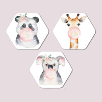Jungle Babies 3 Set of Hexagon Painting