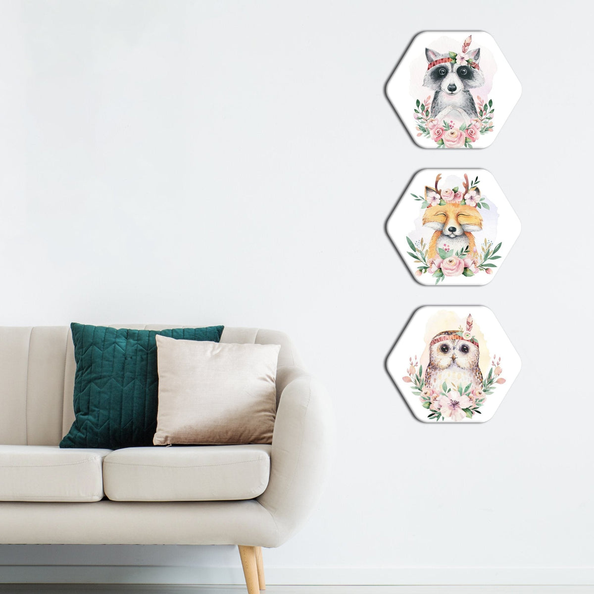 Cute Forest Friends Premium Hexagon Painting Set of 3