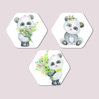 Premium 3 Pieces Hexagon Painting of Baby Panda