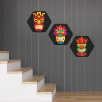 Premium 3 Pieces Hexagon Painting of Tiki Masks