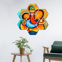 Premium Lord Ganesha 7 Pieces Hexagon Wall Painting