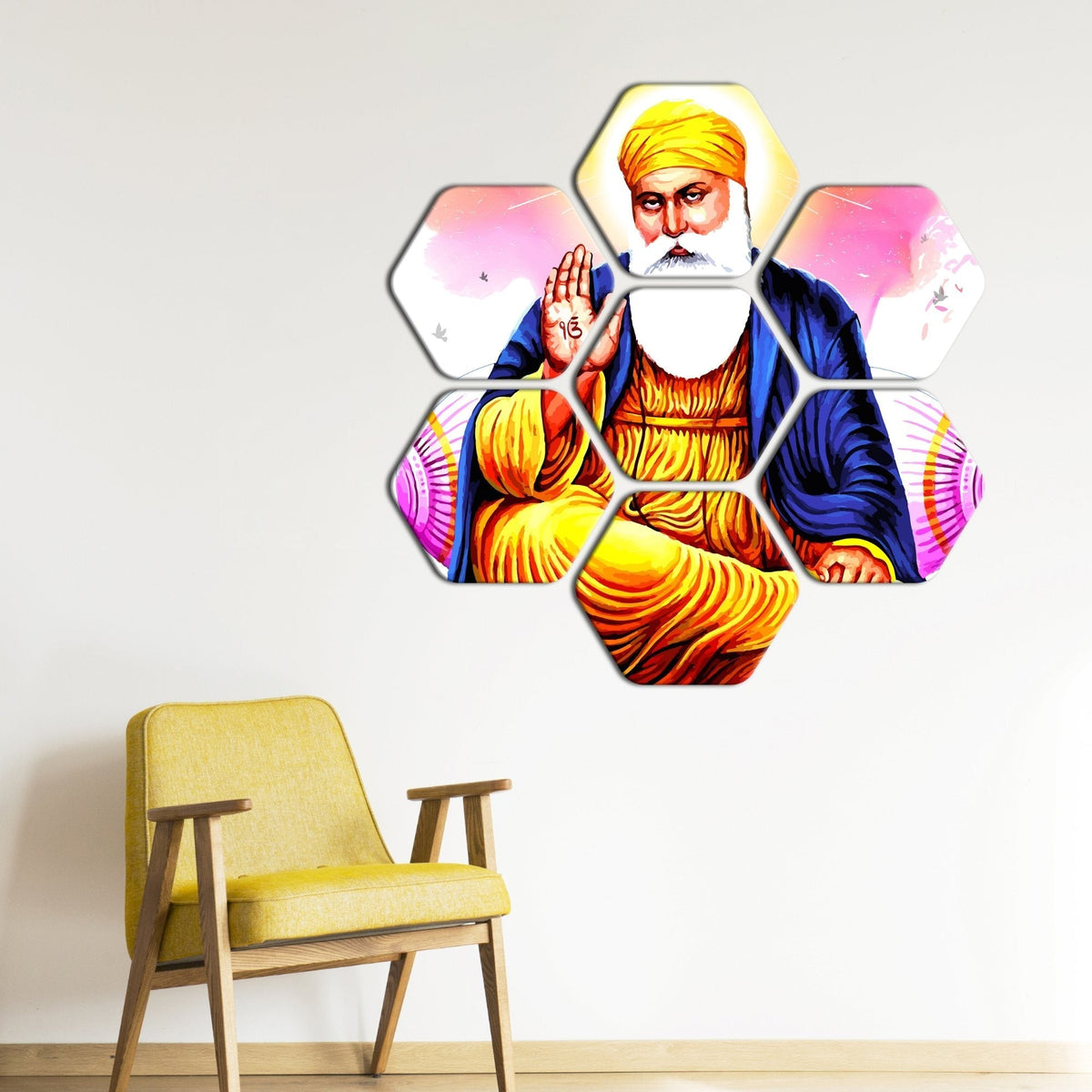 Hexagon Painting of Waheguru Ji Set of 7