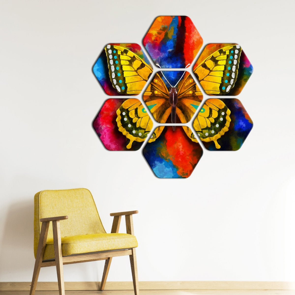 Hexagon Painting Set of 7 Colorful Beautiful Butterfly