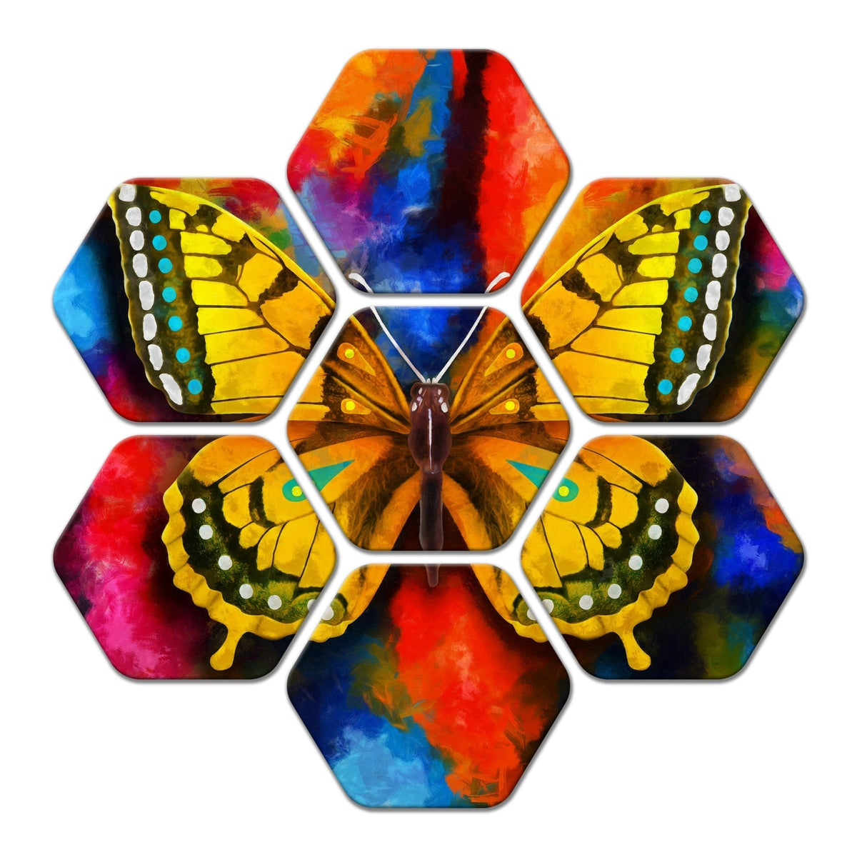 Hexagon Painting Set of 7 Colorful Beautiful Butterfly