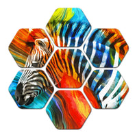 Premium Hexagon Painting of Colorful Zebra Set of 7