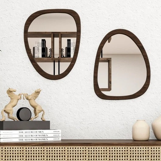 Irregular Wooden Wall Mirror | Modern Organic Shape Home Décor 3-Piece