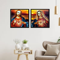 Jesus Christ and Mary Wall Painting of 2 Pieces Floating Frame