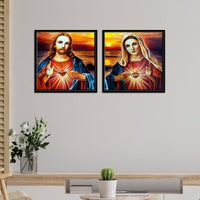 Jesus Christ and Mary Wall Painting of 2 Pieces Floating Frame