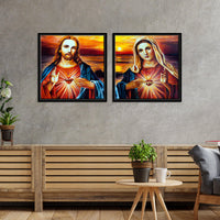 Jesus Christ and Mary Wall Painting of 2 Pieces Floating Frame