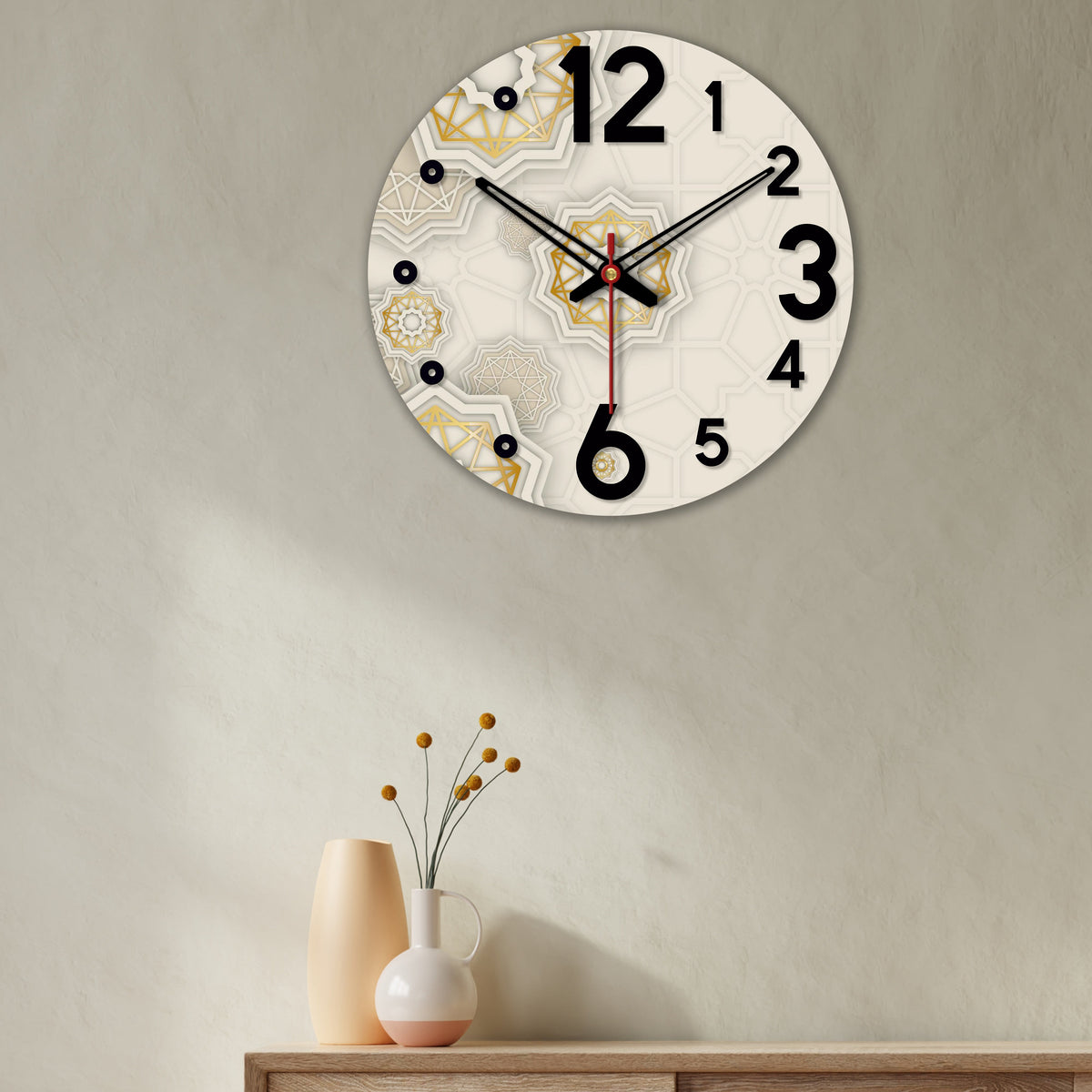 Kaleidoscope Pattern Wooden Wall Clock For Living Room