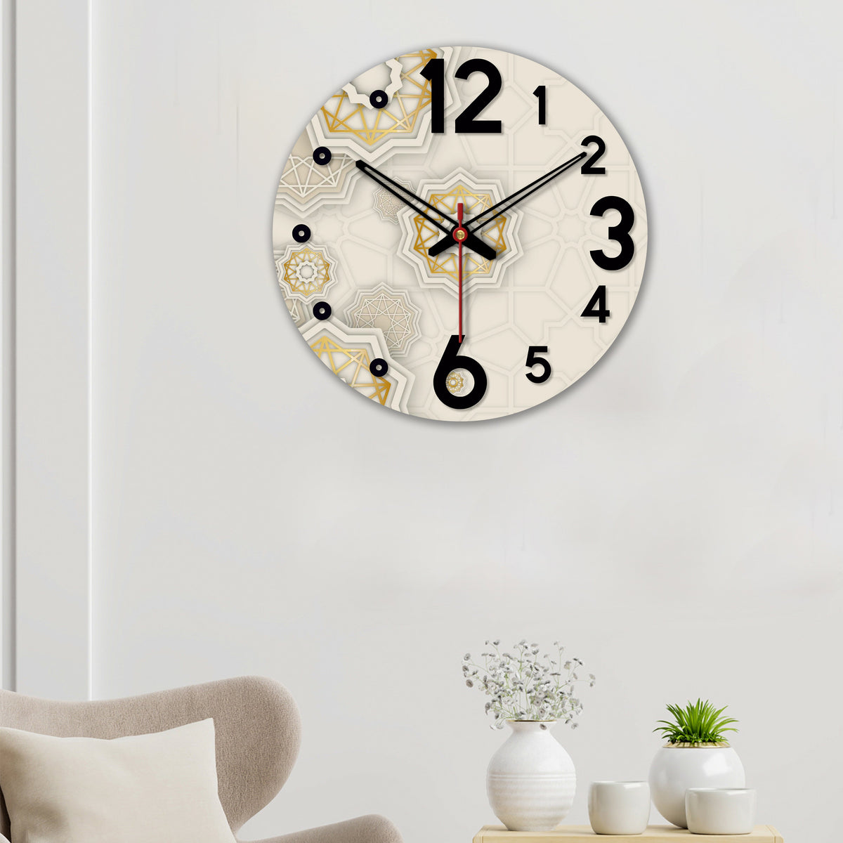 Kaleidoscope Pattern Wooden Wall Clock For Living Room