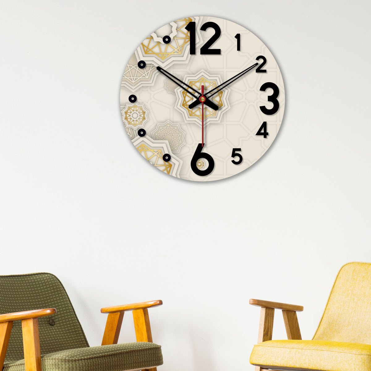Kaleidoscope Pattern Wooden Wall Clock For Living Room
