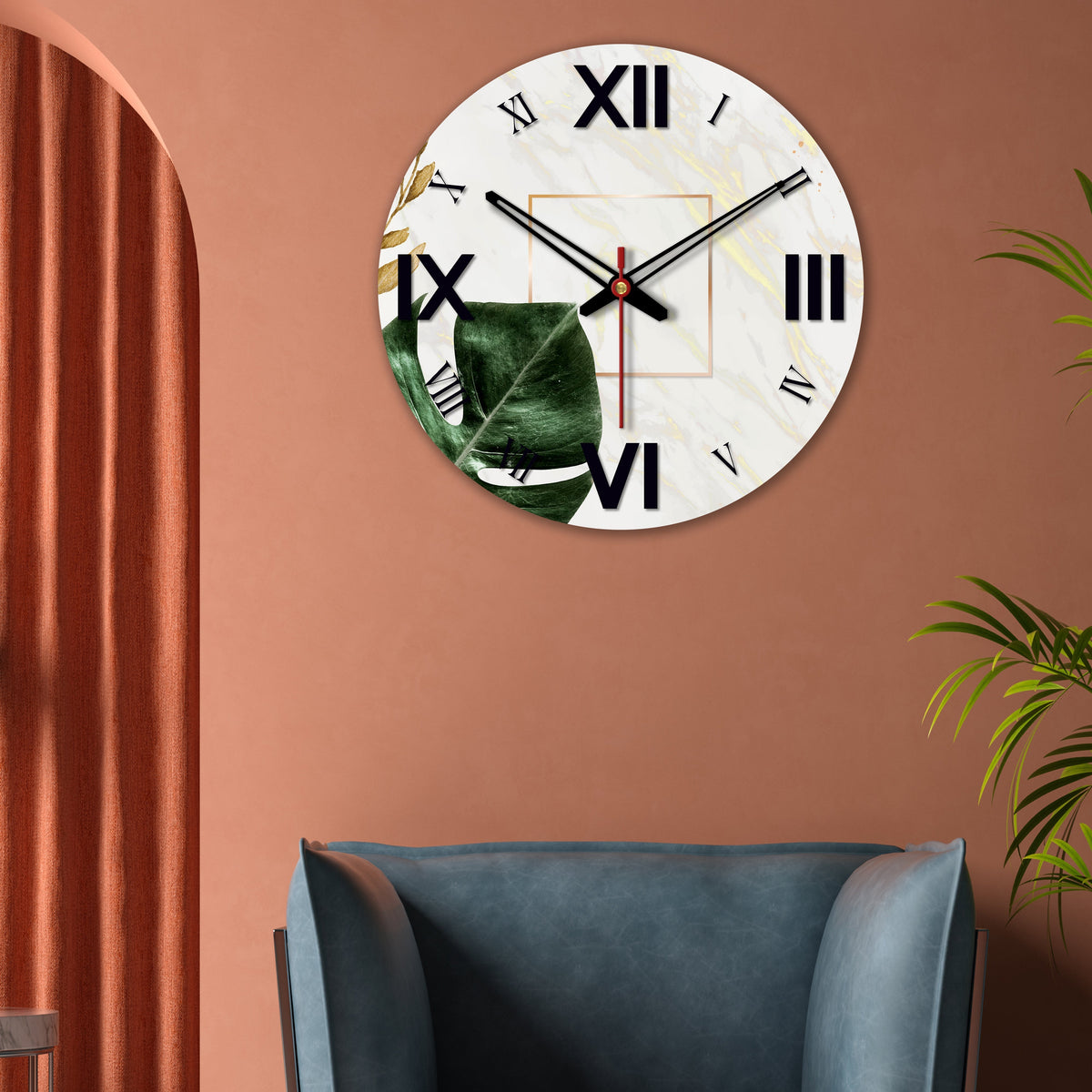 Leaf Printed Wooden Wall Clock