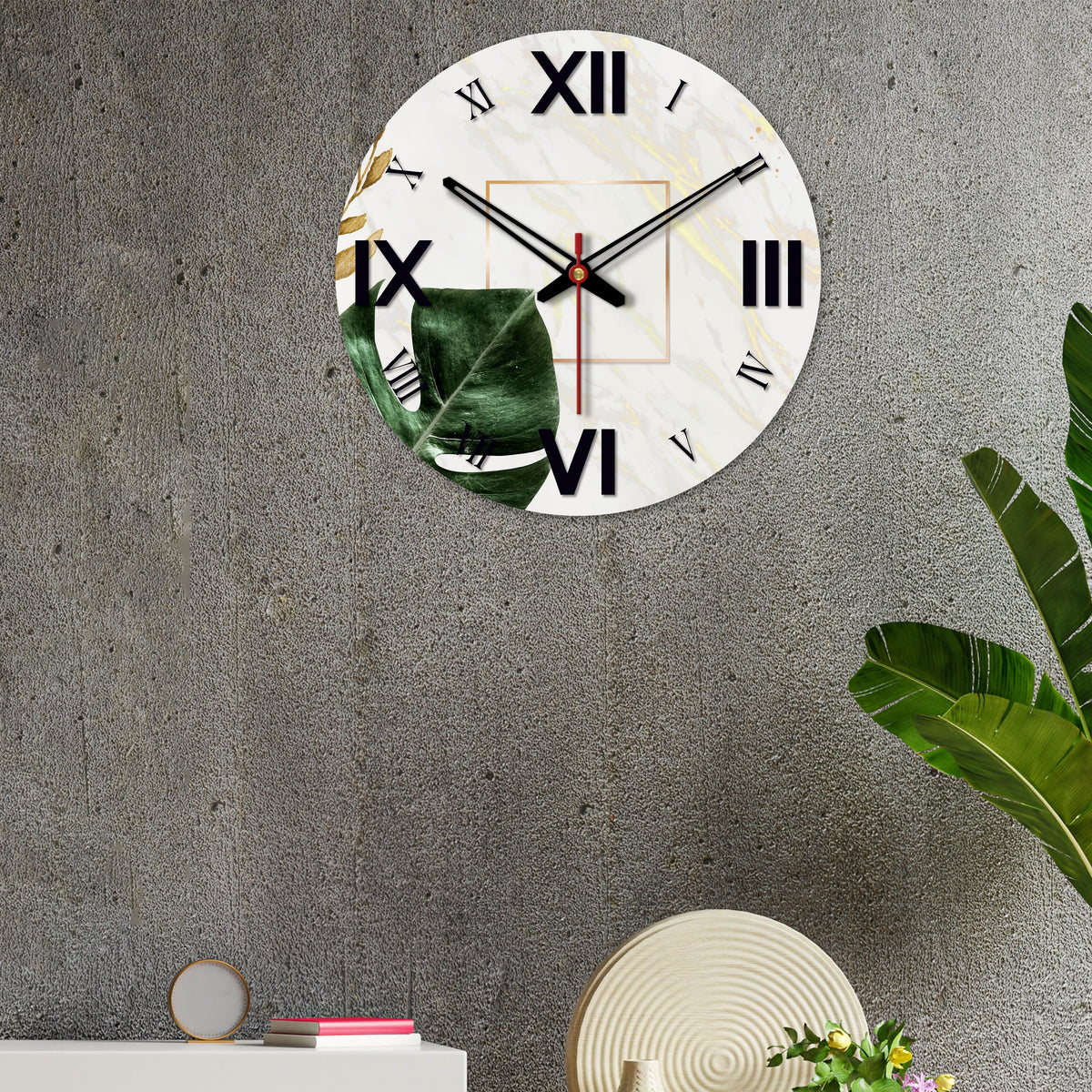Leaf Printed Wooden Wall Clock