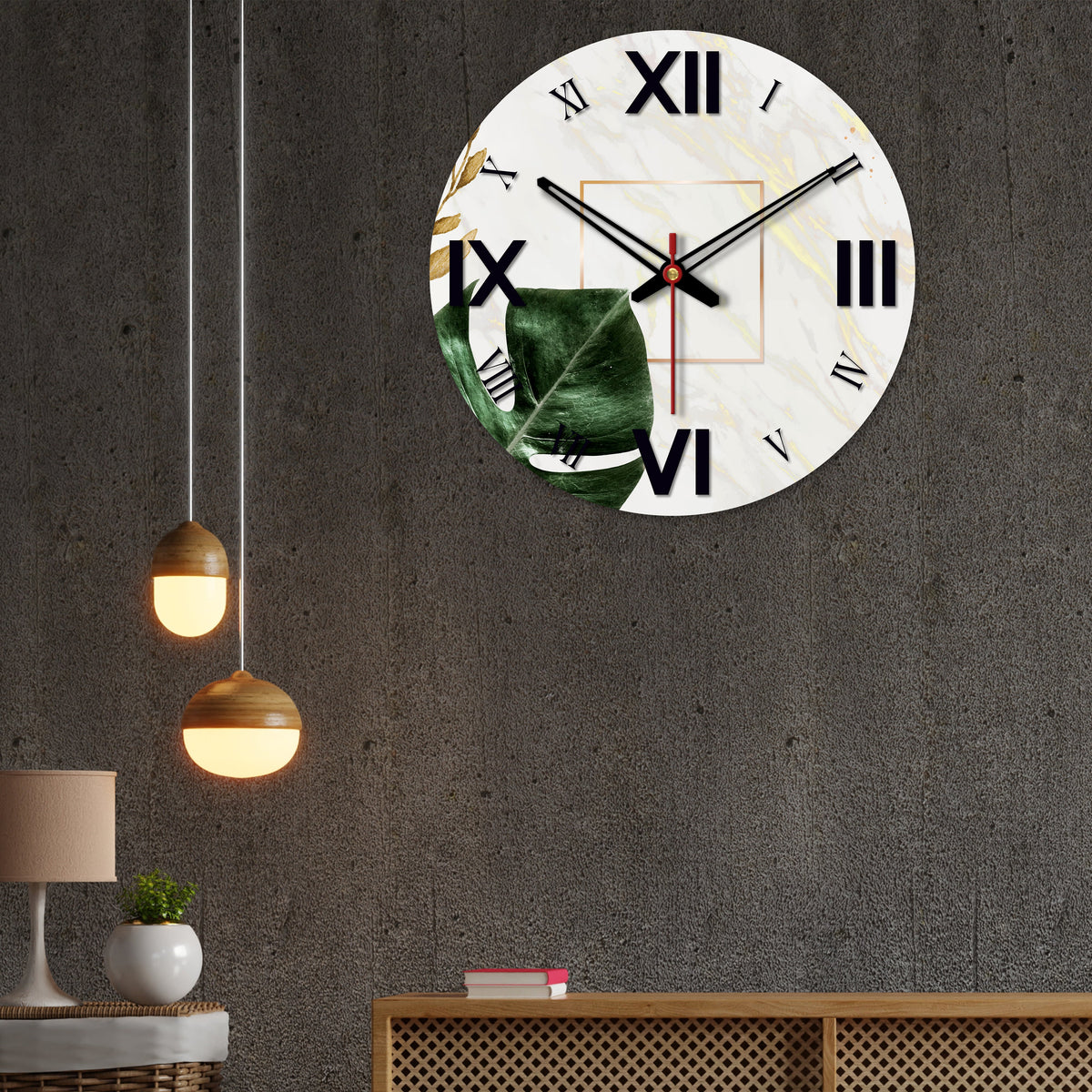 Leaf Printed Wooden Wall Clock