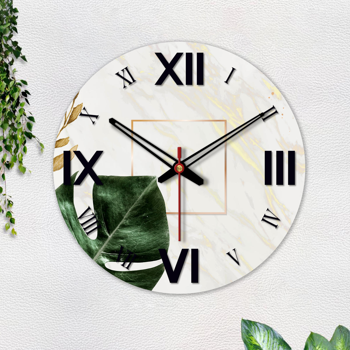 Leaf Printed Wooden Wall Clock