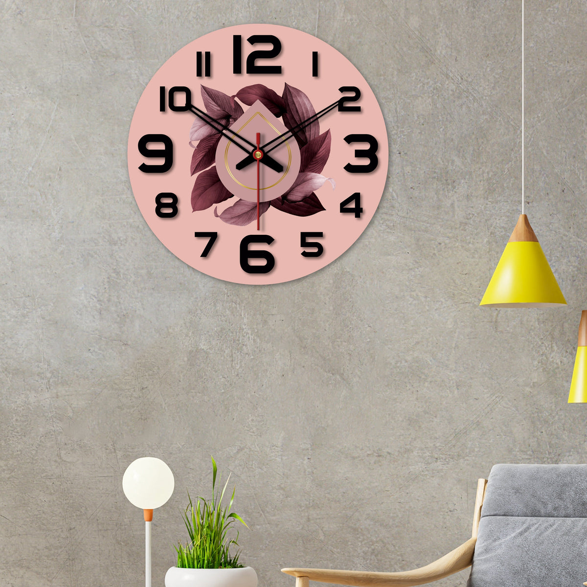 Leaves Printed Pattern Wooden Wall Clock