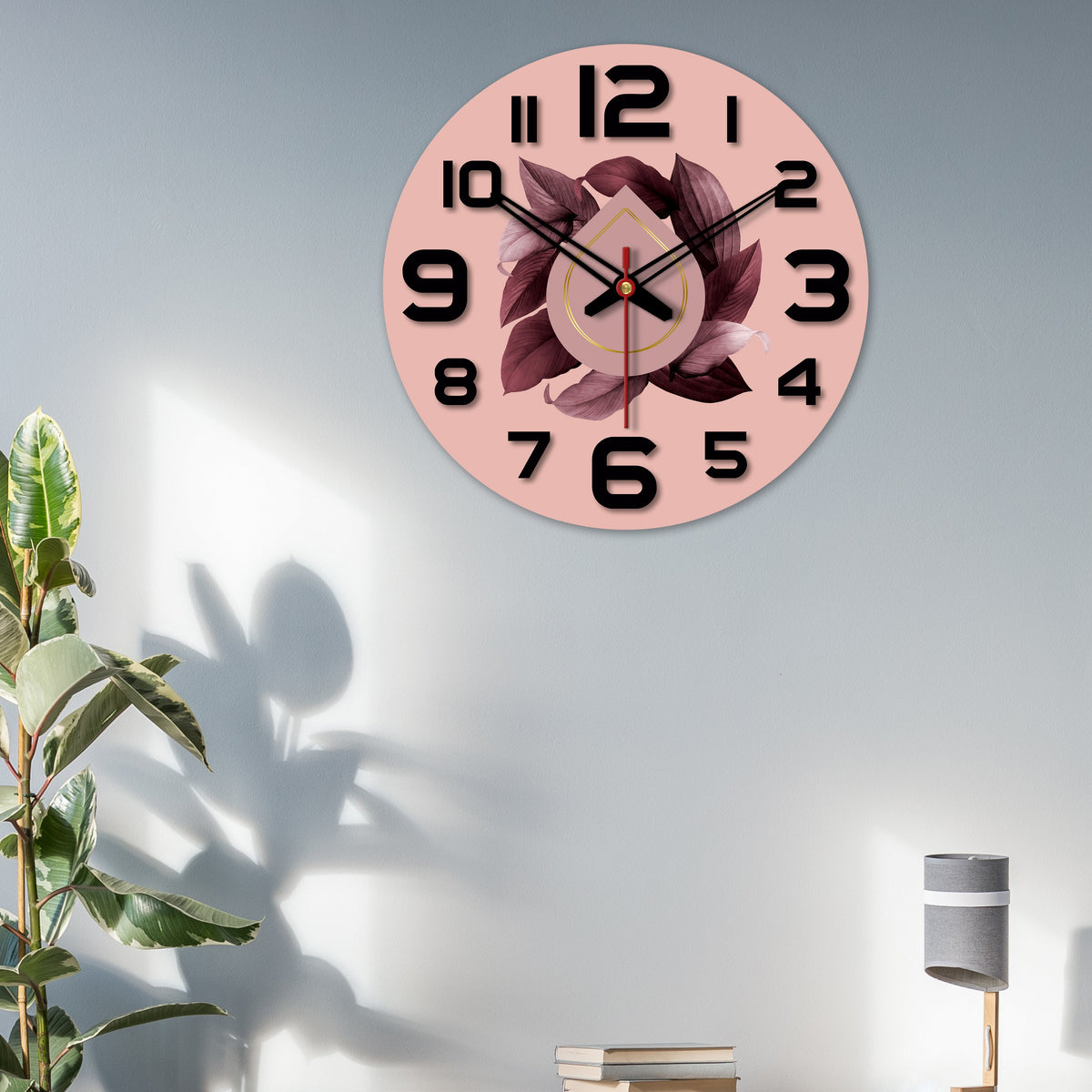 Leaves Printed Pattern Wooden Wall Clock