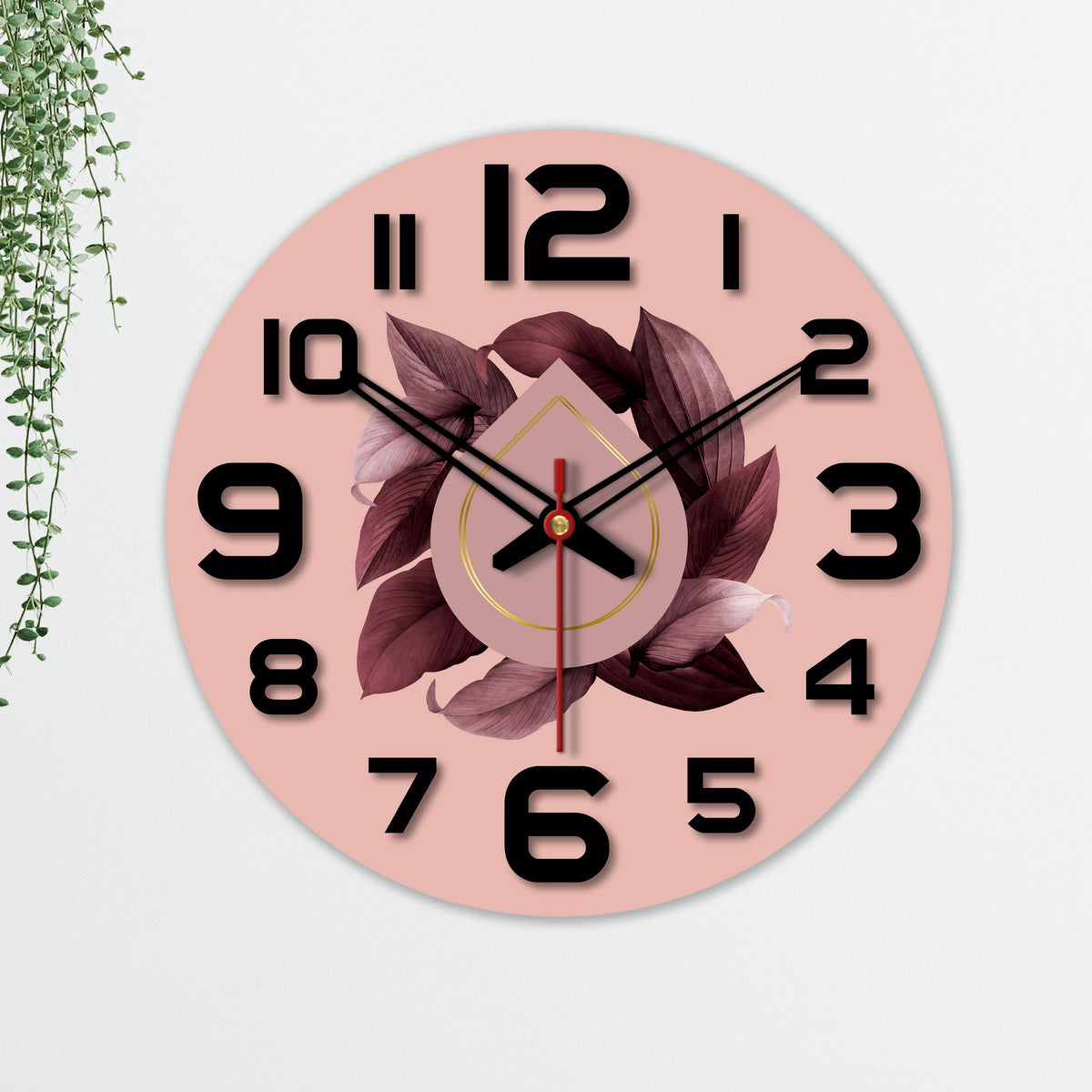 Leaves Printed Pattern Wooden Wall Clock