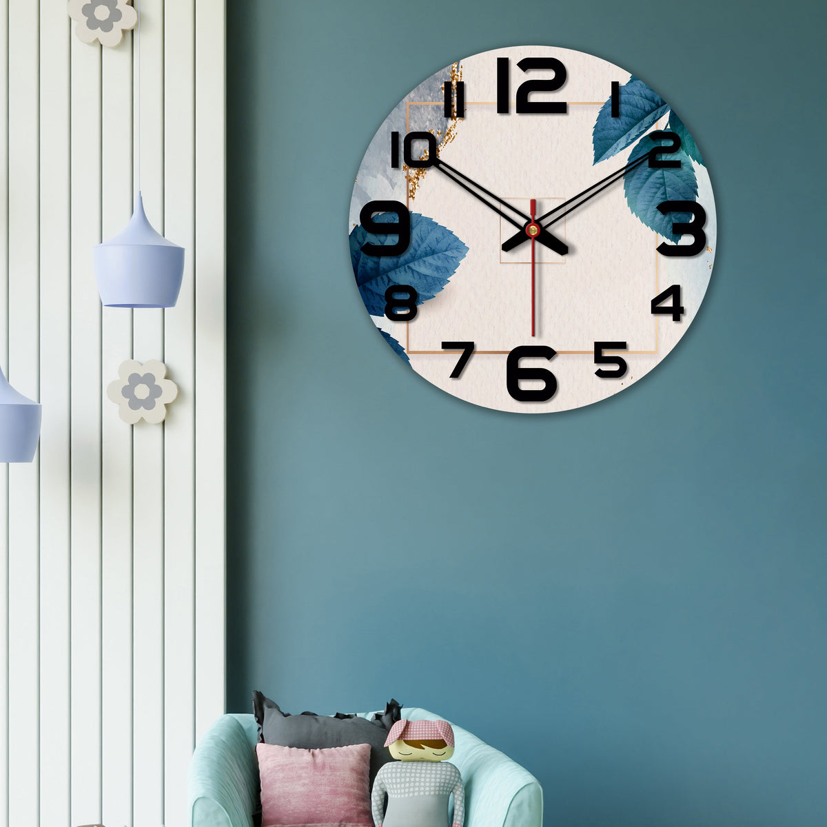 Leaves Printed Wooden Wall Clock