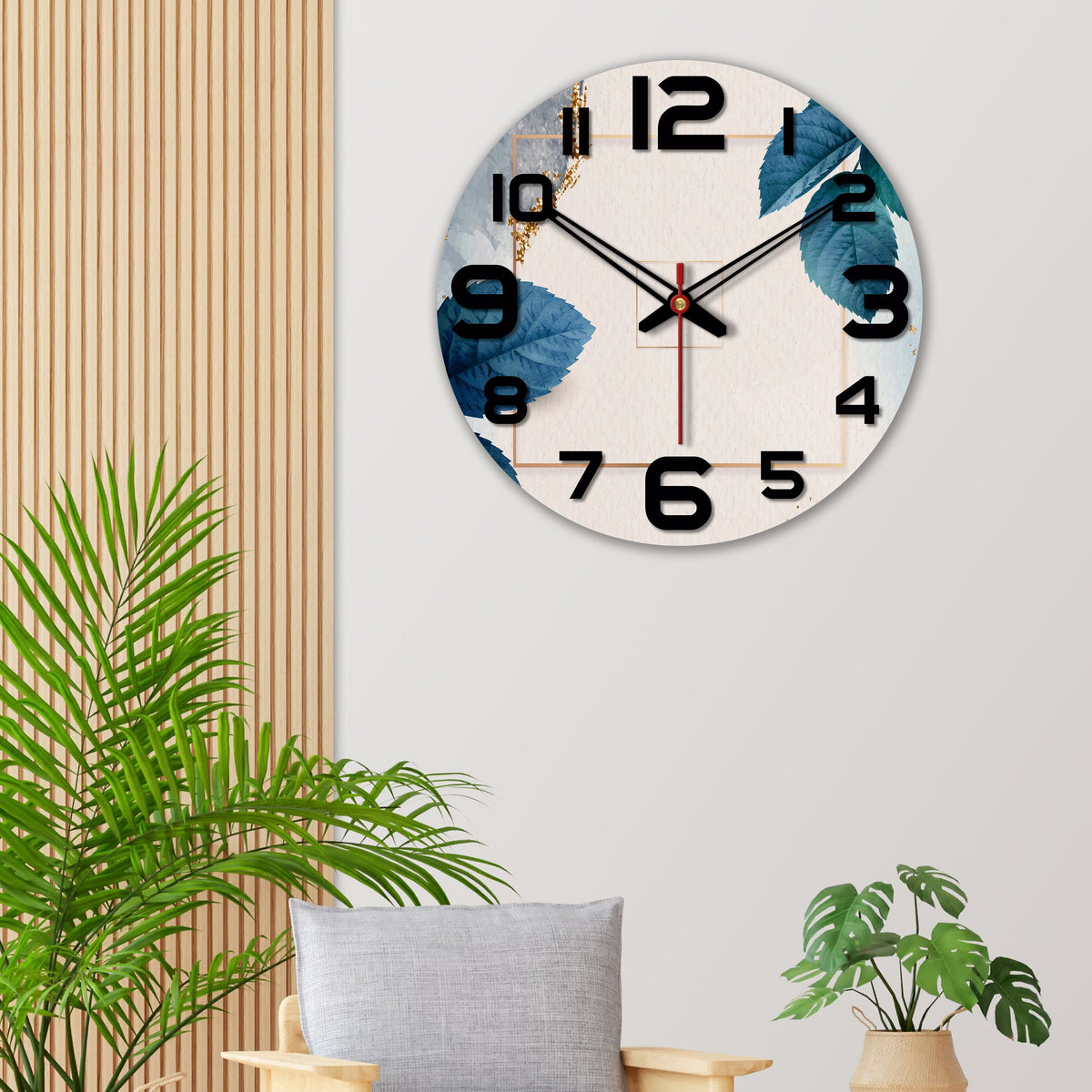 Leaves Printed Wooden Wall Clock