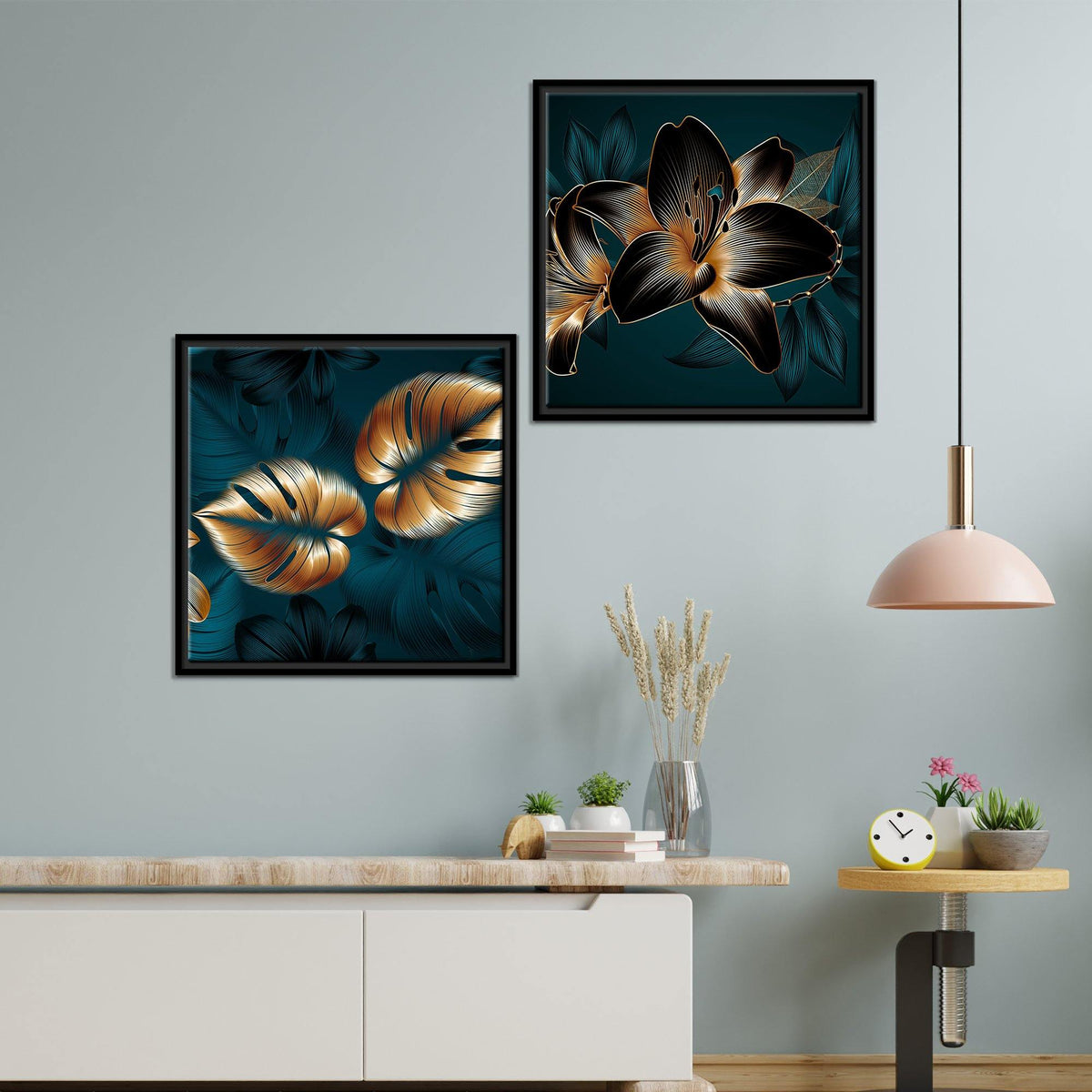 Lily Flower Canvas Wall Painting of 2 Pieces Floating Frame