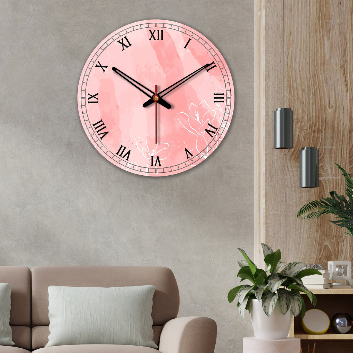 Lily Flower Printed Wooden Wall Clock For Living Room