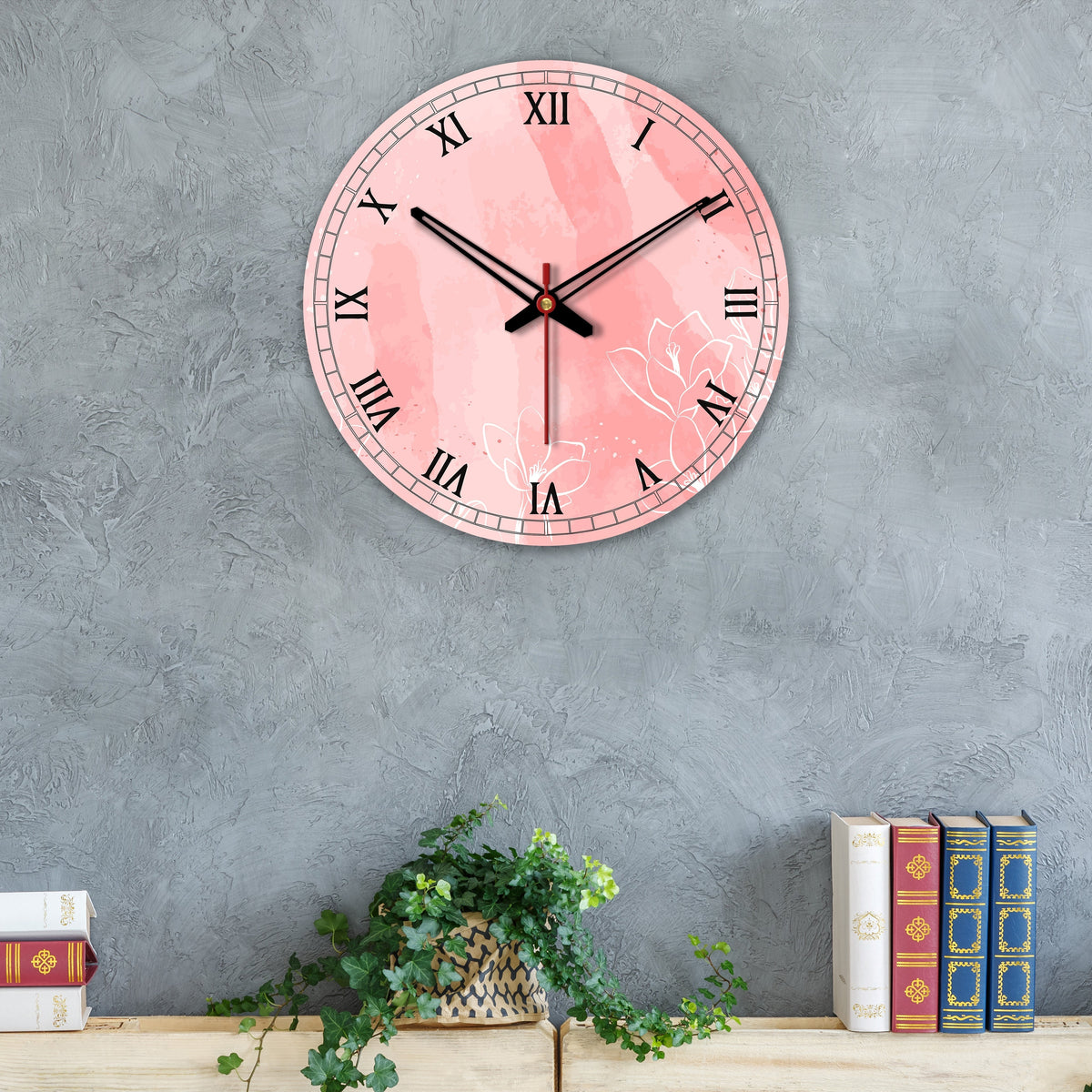 Lily Flower Printed Wooden Wall Clock For Living Room
