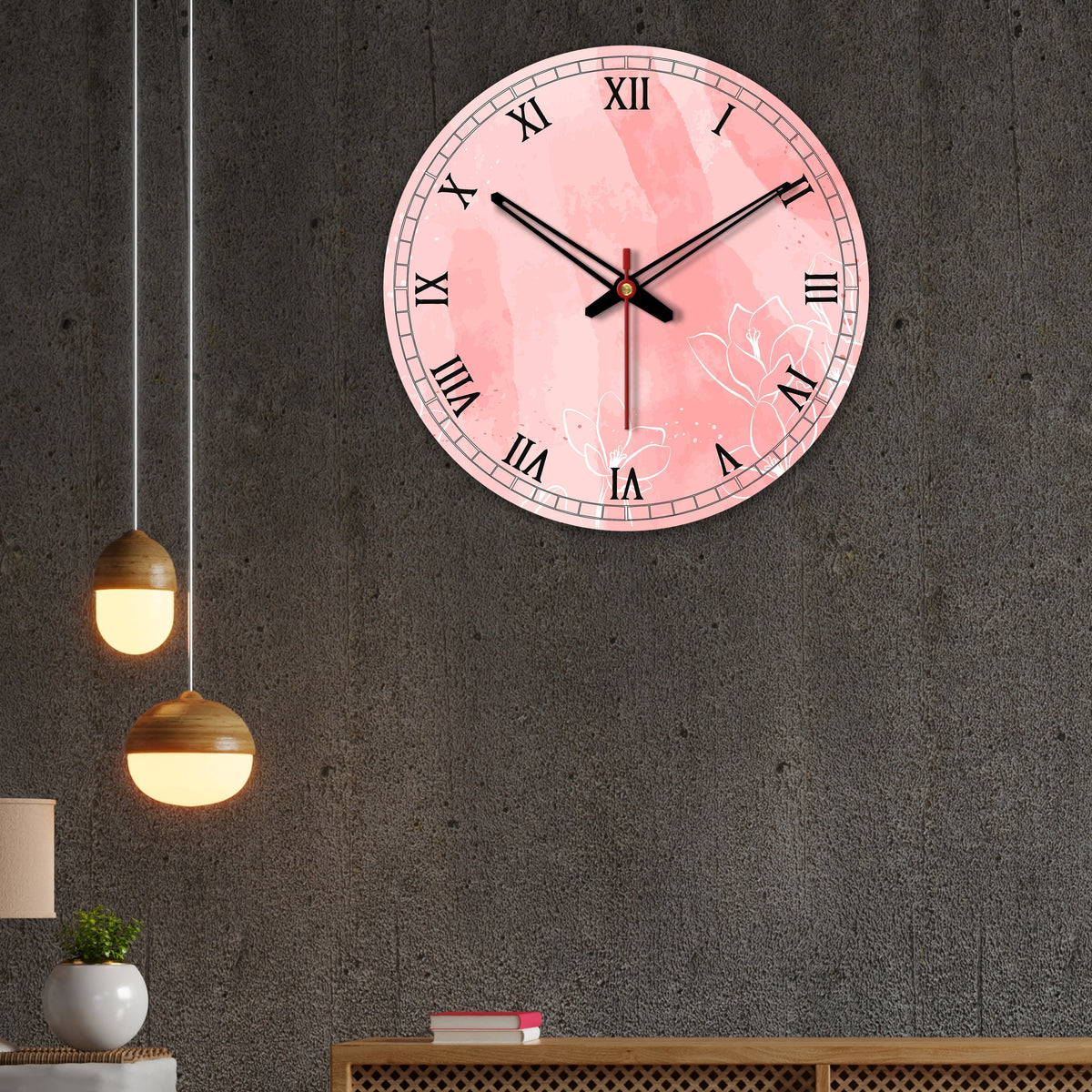 Lily Flower Printed Wooden Wall Clock For Living Room