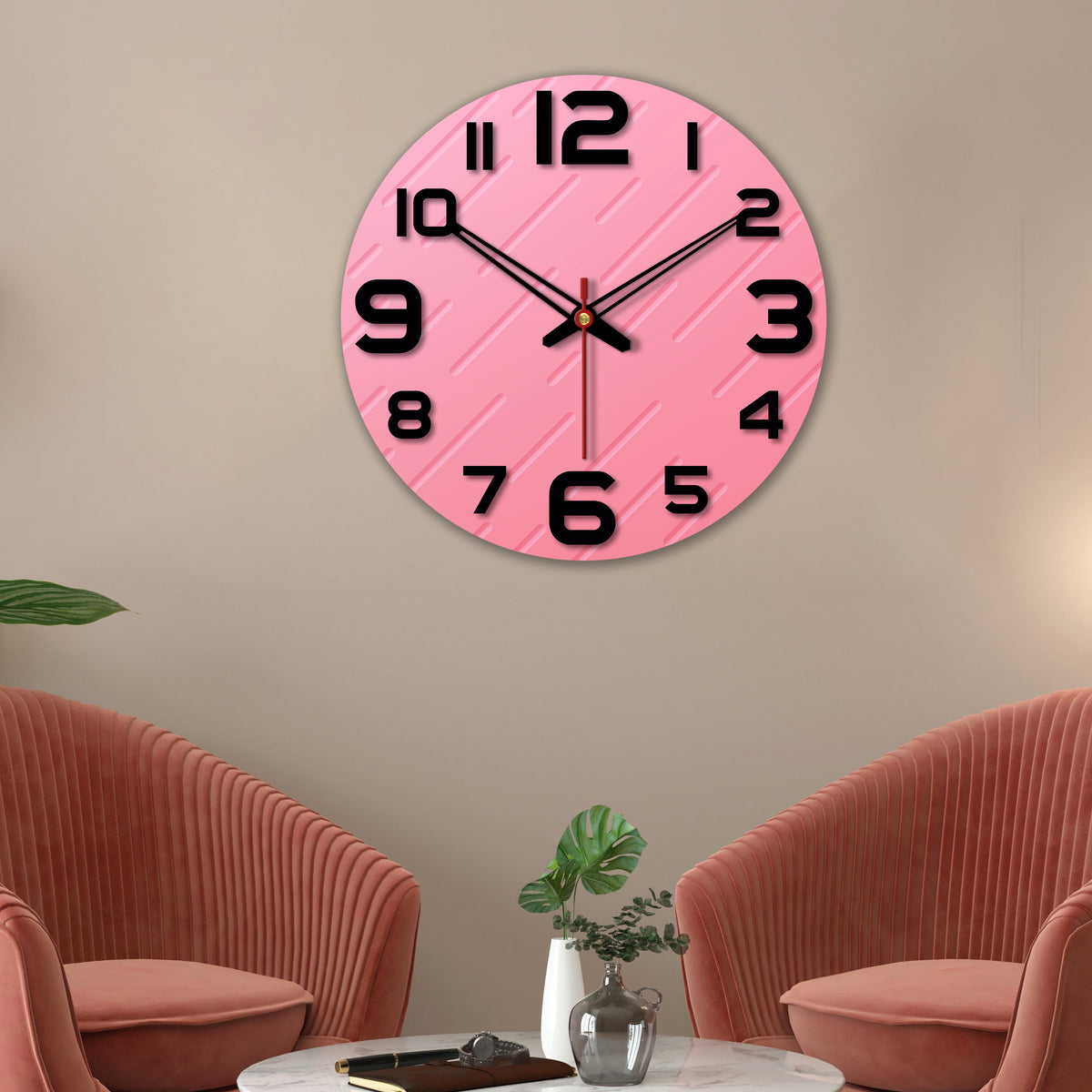 Lines on Pink Print Wooden Wall Clock