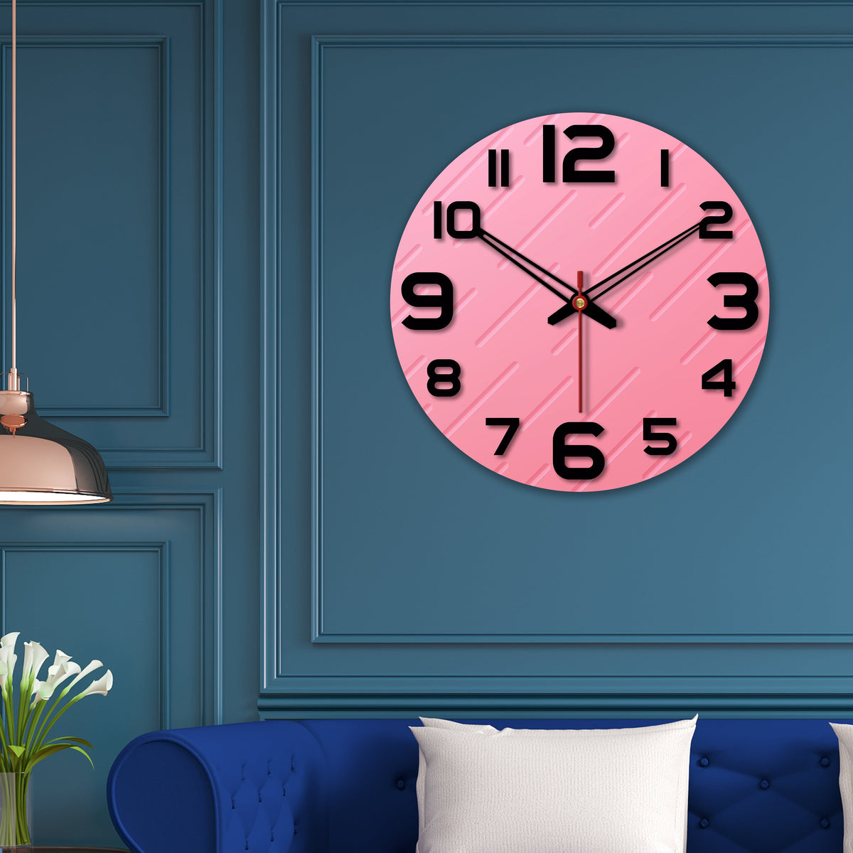 Lines on Pink Print Wooden Wall Clock