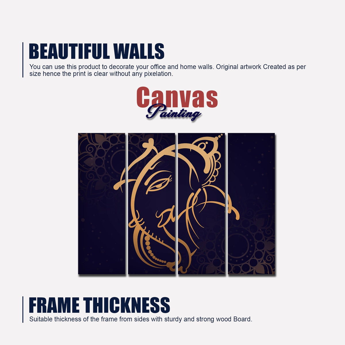 Lord Ganesh Ji Wall Painting of 4 Panels