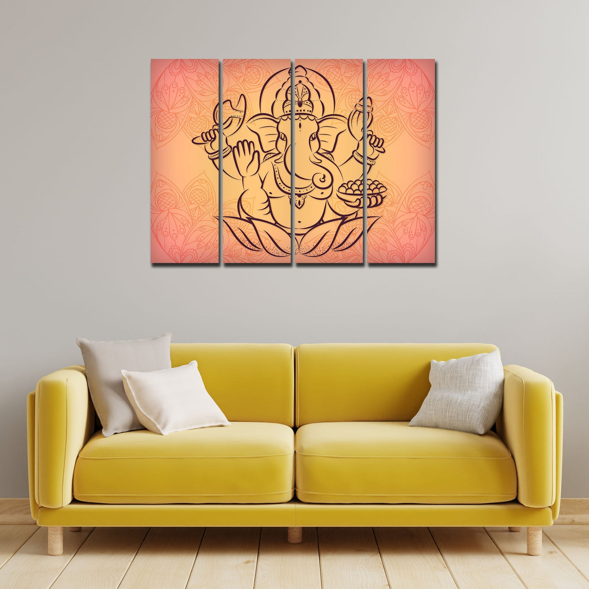 Lord Ganesha Wall Painting of 4 Panels
