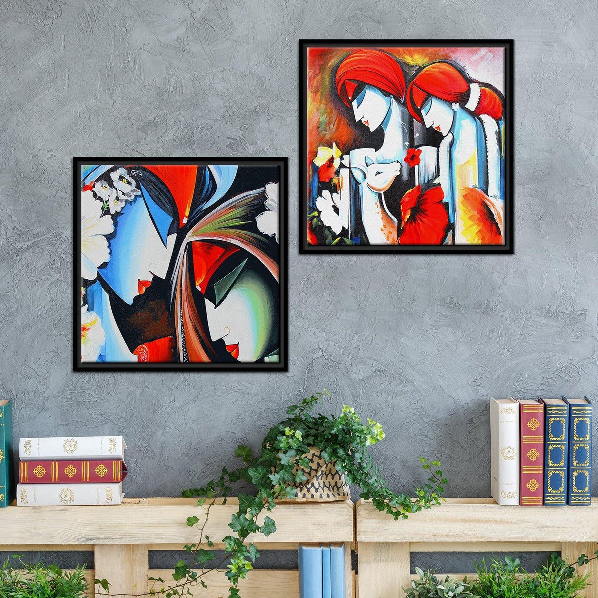 Lord Radha Krishna Floating Canvas 2 Pieces Wall Painting Frame
