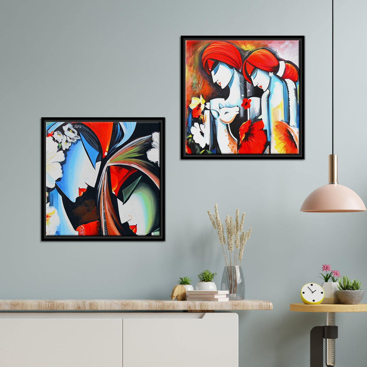 Lord Radha Krishna Floating Canvas 2 Pieces Wall Painting Frame