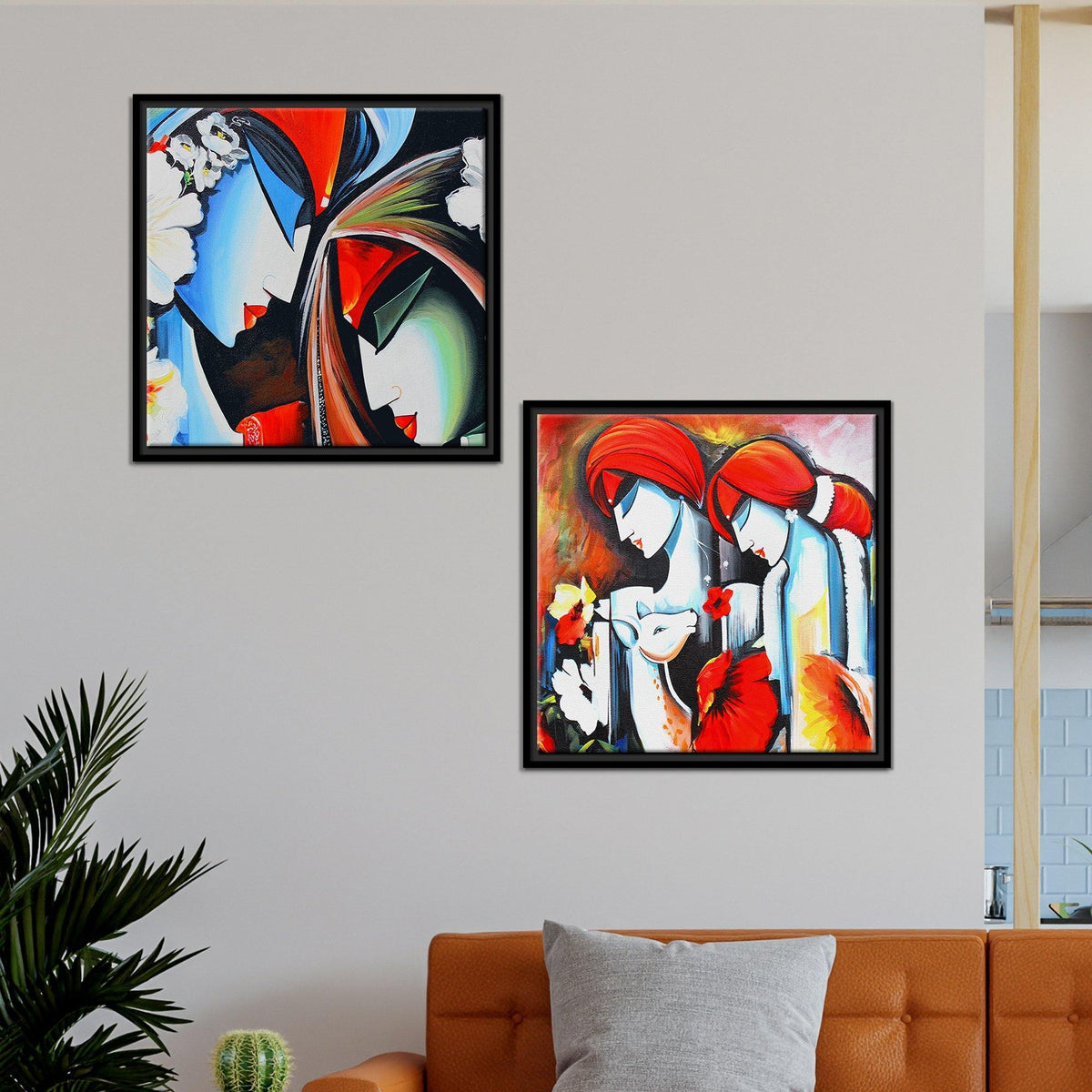 Lord Radha Krishna Floating Canvas 2 Pieces Wall Painting Frame