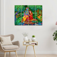 Lord Radha Krishna in Forest Wall Painting 4 Pieces