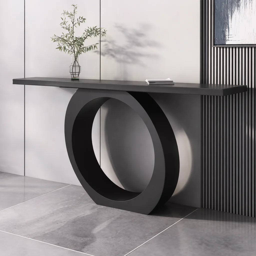 Modern Black Console Table with Circle Base