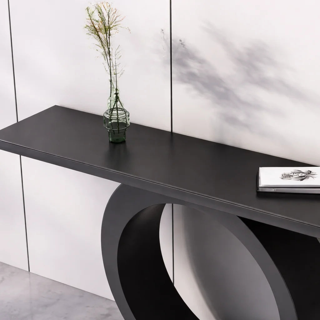 Modern Black Console Table with Circle Base