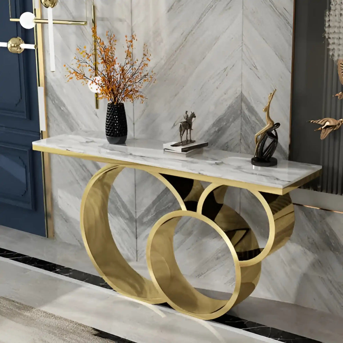 Luxury Marble Console Table with Gold Circle Base