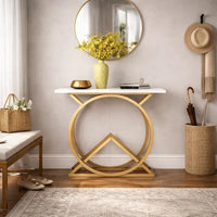 White Console Table with Twin Ring Gold Base