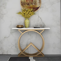 White Console Table with Twin Ring Gold Base