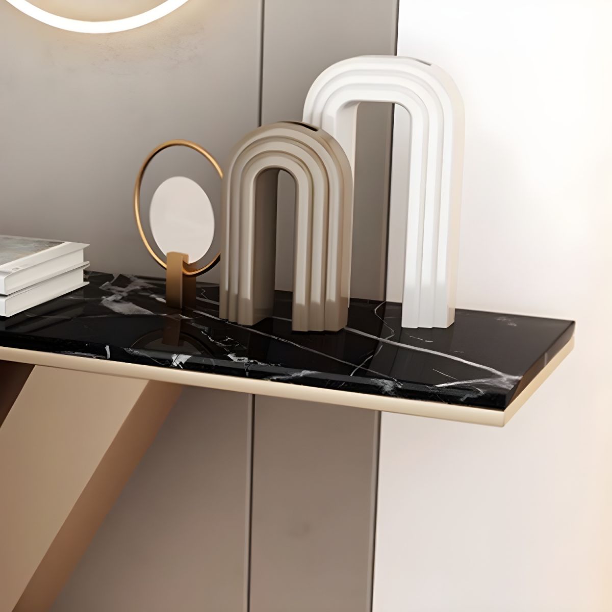 Narrow Foyer Marble Console Table with Angled Gold Stand
