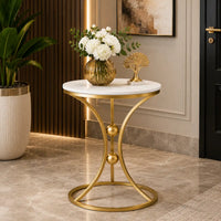 White Bedside Round Marble Side Table with Gold Stand