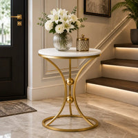 White Bedside Round Marble Side Table with Gold Stand
