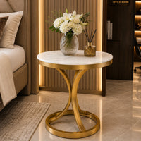 Bed side Round Marble Table with Gold Circle Base
