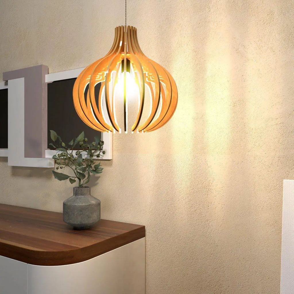Modern Design Onion Shape Wooden Ceiling Lamp For Home Decoration, Living Room