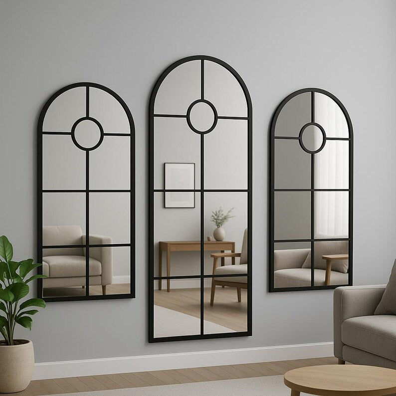 Modern Arched Window Wall Mirrorr | Large Frame Mirror (3 piece)